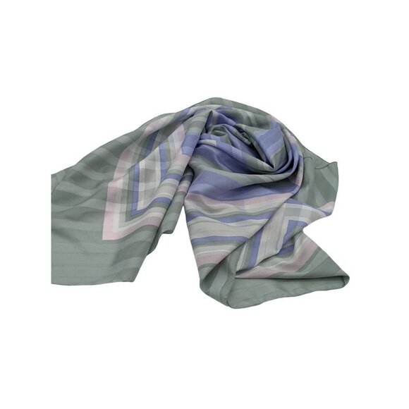 Scarf wrap  purple gray green white checks strips  polyester rolled edge 44" x 4 - Picture 2 of 9